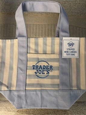 Trader Joes BLUE Striped Mini Canvas Tote Bag Rare NWT 2026 Free Gift🎁Fast Ship